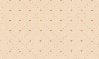 冠マークが入ったひし形のドットでできたグリッドのビンテージ風の茶色い格子柄