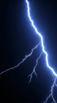 Blue Lightning Bolts Striking on Black Background. Vertical video