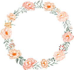 Peach Watercolor Floral Wreath Frame for Wedding Invitations, Event Design & Branding Graphics