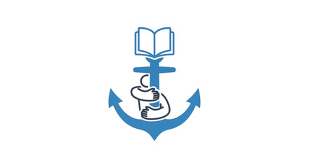 Nautical anchor with cross and book.