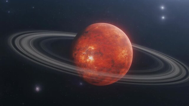 Fiery Red Supergiant Planet with Rings in Deep Space