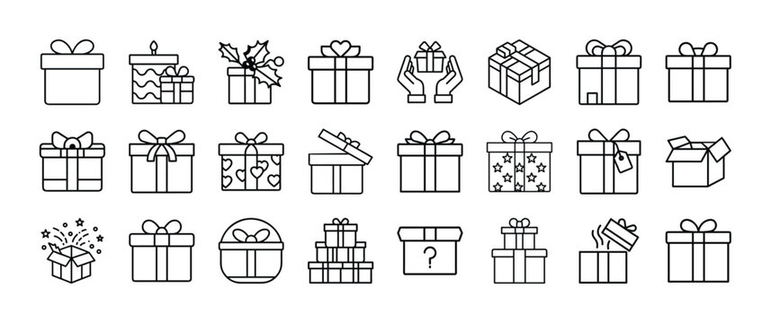 Various gift boxes with bows and ribbons in different styles