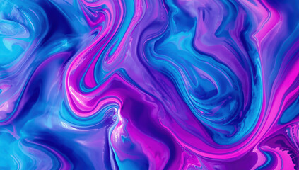 Vibrant fluid abstract swirl in blue and magenta with glossy marbled texture