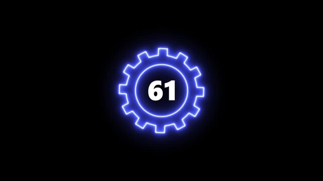 Glowing Blue Gear with Number 61 Neon Light Effect on Dark Background Technology Concept gear dark background