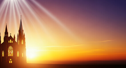 Fototapeta premium Pentecost Illuminated Church Sunset Background