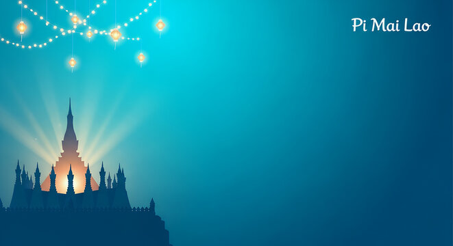Pi Mai Lao Turquoise Pagoda New Year Background