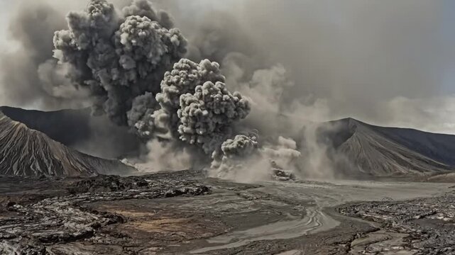 Volcano Eruption Spewing Ash and Smoke into the Sky.