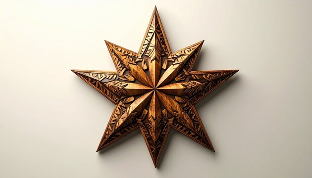 Golden Bronze Star Decoration on White Background.