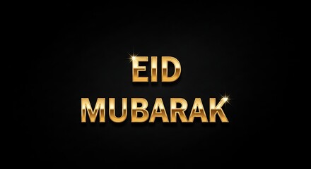 Obraz premium Eid mubarak greeting with gold text on black background