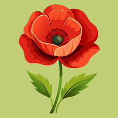 Elegant Red Poppy Flower Botanical Illustration on Soft Background