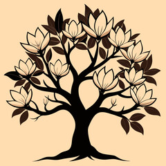 Elegant Floral Tree Silhouette with Leaves &ndash; Minimal Botanical Design