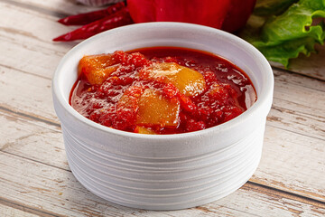 Hungarian lecho with pepper and tomato