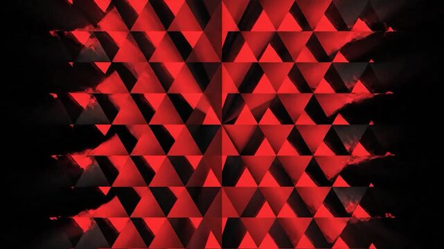 Dynamic geometric pattern of red and black triangles creating an abstract