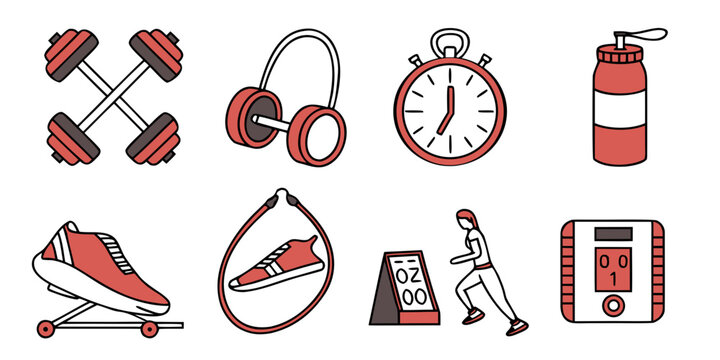 Illustrations of various sports and fitness activities and equipment