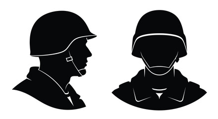 Two soldiers heads in profile a striking black silhouette © Moni
