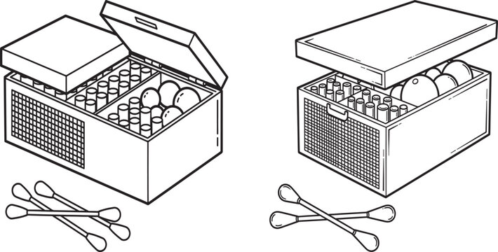 Isometric Storage Box with Cotton Swabs and Contents - Organizer Container Vector Illustration