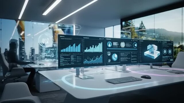 Modern Office Space with Advanced Technology Displays.