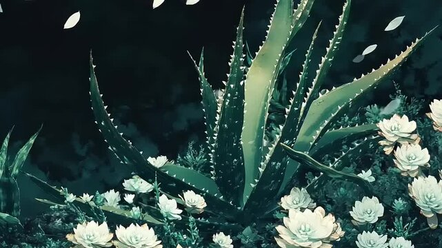 Aloe Vera Plants with White Flowers.