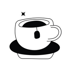 Tea Cup doodle icon with white background vector stock illustration