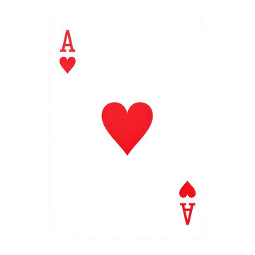 A playing card with an ace of hearts on transparent background