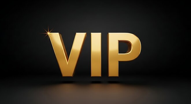 Golden vip text on dark background with luxury lighting effect