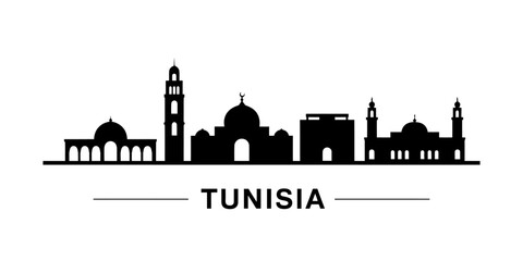 Obraz premium Tunisia city skyline with mosque and buildings in silhouette urban landscape