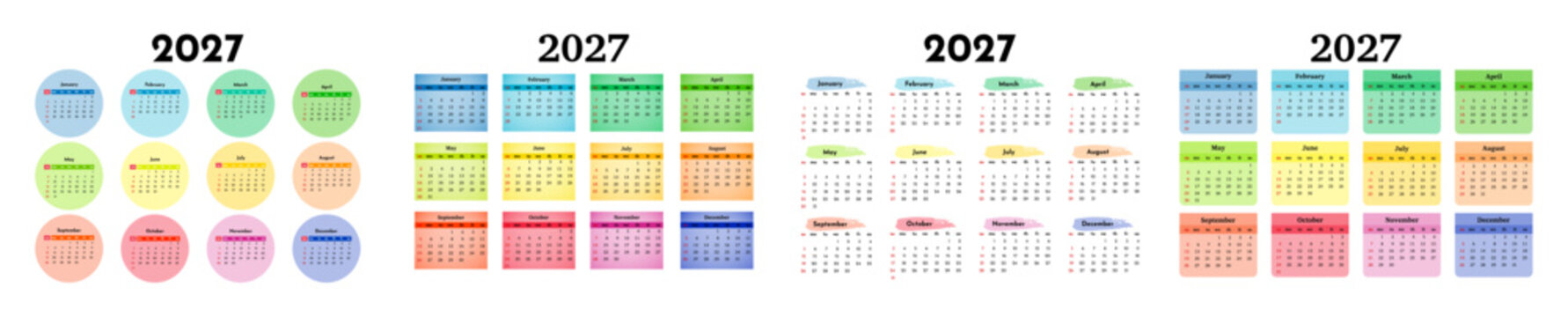 Set of calendars for 2027 isolated on a white background