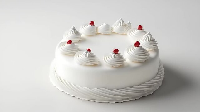 Delicious White Cake with Creamy Frosting and Red Cherry Topping.