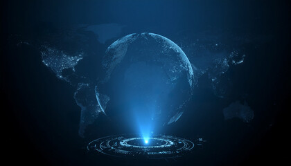 A futuristic digital globe with glowing details, suggesting global connectivity and technology. A concept image for the world map