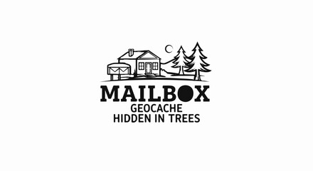 Fototapeta premium A stylized black and white graphic depicting a house, mailbox, and trees