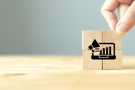 Digital marketing and advertising strategies concept. Scaling reach and engagement across websites, social media and digital advertising to target, acquire and retain customers..Automated marketing.