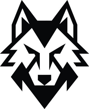 A black and white wolf head logo with geometric shapes Vector