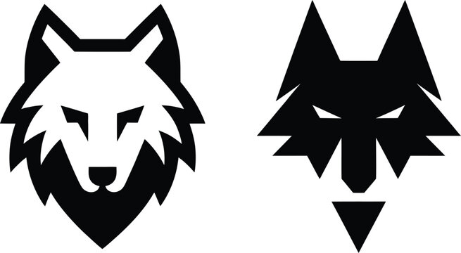 A black and white image of two wolf heads Vector