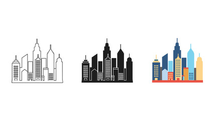 Obraz premium A set of city skyline illustrations in different styles and colors Vector