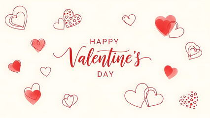 Happy Valentine's Day with red hearts on cream background