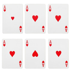 Six playing cards with aces on transparent background