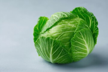 Obraz premium Vibrant Cabbage: A fresh, green cabbage, showcasing its textured leaves. A culinary delight and a symbol of natural goodness.