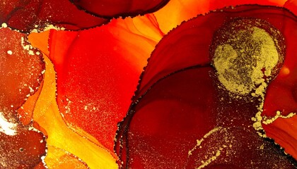 Red orange and gold ink splash abstract fluid art