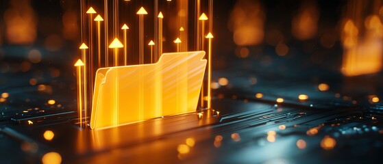 Digital folder with data transfer concept.