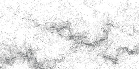Intricate grey contour lines creating a topographic map texture on a white background © Towhidul