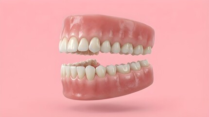 Fototapeta premium 3D Dental Rendering of Human Dentures on Pink Background