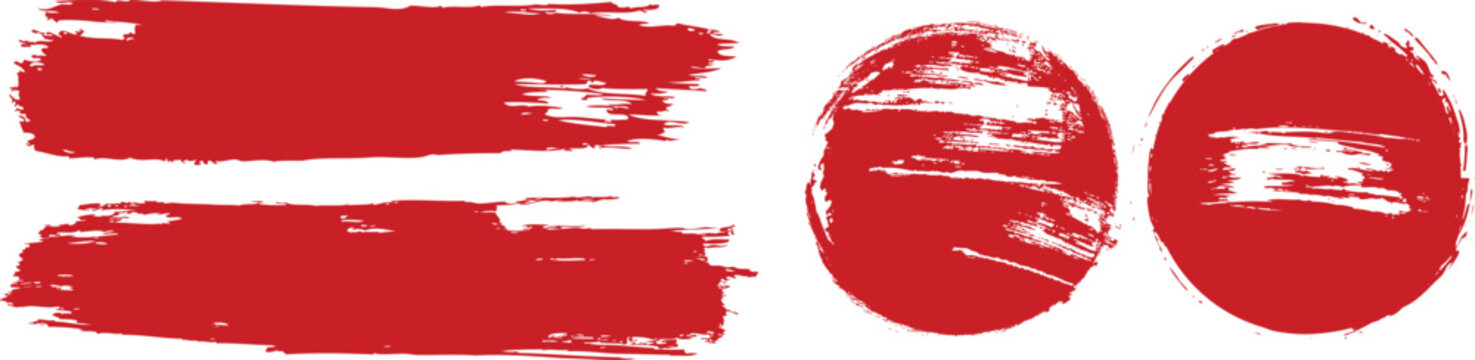Straight red ink vector lines pack. Bloody color long and round hand-drawn brushstroke text highlights  frames  circles. Asian calligraphy brushstroke set. eps 10