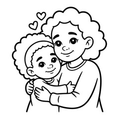 Obraz premium Cute vector illustration of a mother with her baby son and daughter as smiling angel characters in a fun coloring book art style featuring a grandmother and a funny sheep