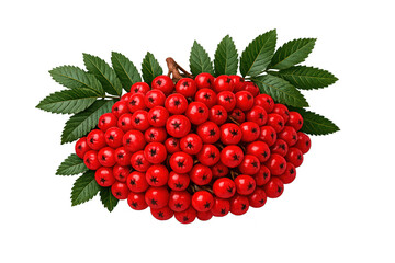 Rowan berries bunch with vibrant green leaves, showcasing seasonal fruit and natural beauty. Transparent background