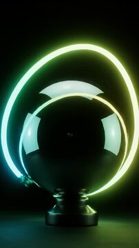Vertical video of a glowing orb with a pink ring rotating in a dark space. Minimal abstract light display with smooth motion, soft glow and futuristic aesthetic, ideal for backgrounds, digital visuals