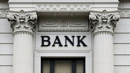 Obraz premium White bank building with columns and sign