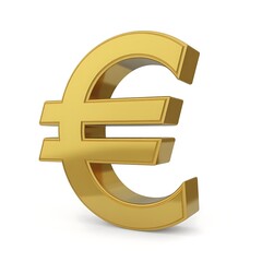 A 3 D rendering of a golden euro currency symbol on a white background 1