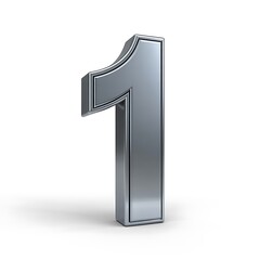 A 3 D render of a metallic silver number one with a reflective surface and sharp edges