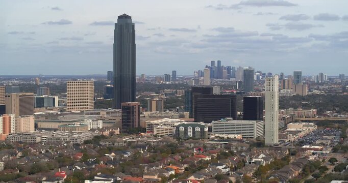 Drone Footage of Uptown Houston Galleria Skyline and High-Rise Buildings