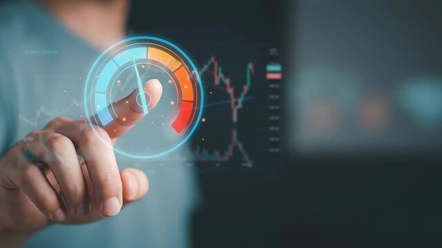 AI digital finance risk control with security policy compliance governance displayed on futuristic interface featuring gauge for business management and technology innovation